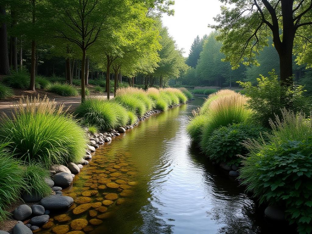After photo of the restored creek-side with lush native plants.
