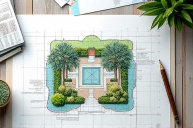 An overhead sketch of a garden design plan.